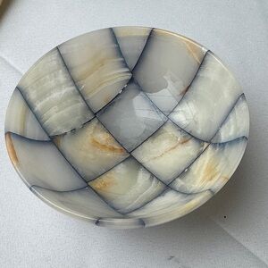Elegant Blue and Cream Decorative Stone Bowl